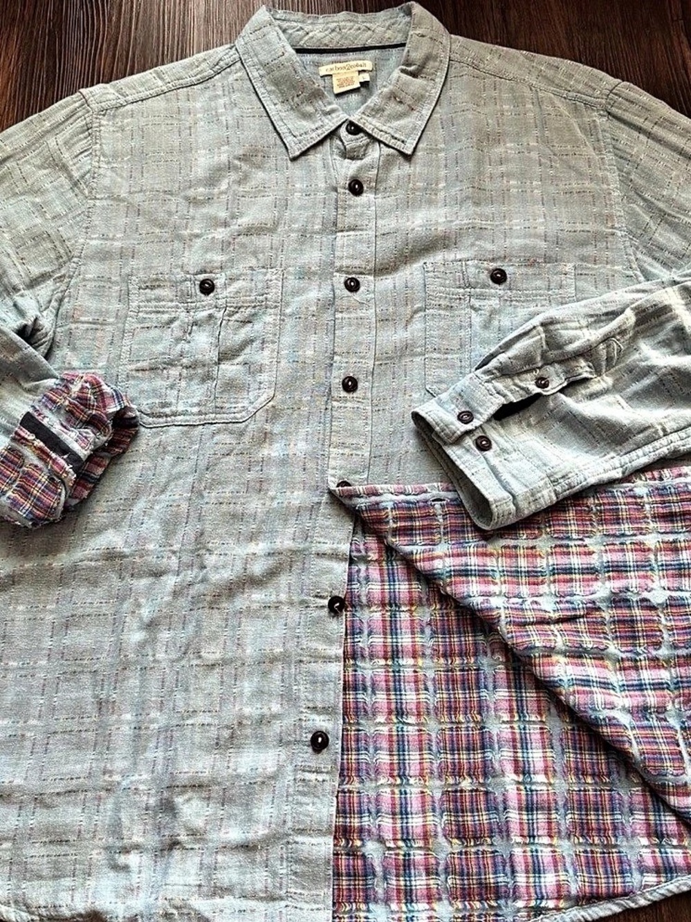 Carbon 2 Cobalt Shirt Large Patchwork Chambray Button Gauzy Beach Summer Soft